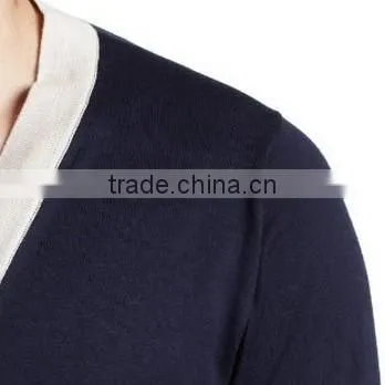 The long sleeve dark blue deep V neck knitting cardigan casual men knitted sweater