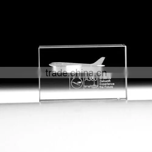 3D Laser Transparent cube engraved crystal bus for souvenir