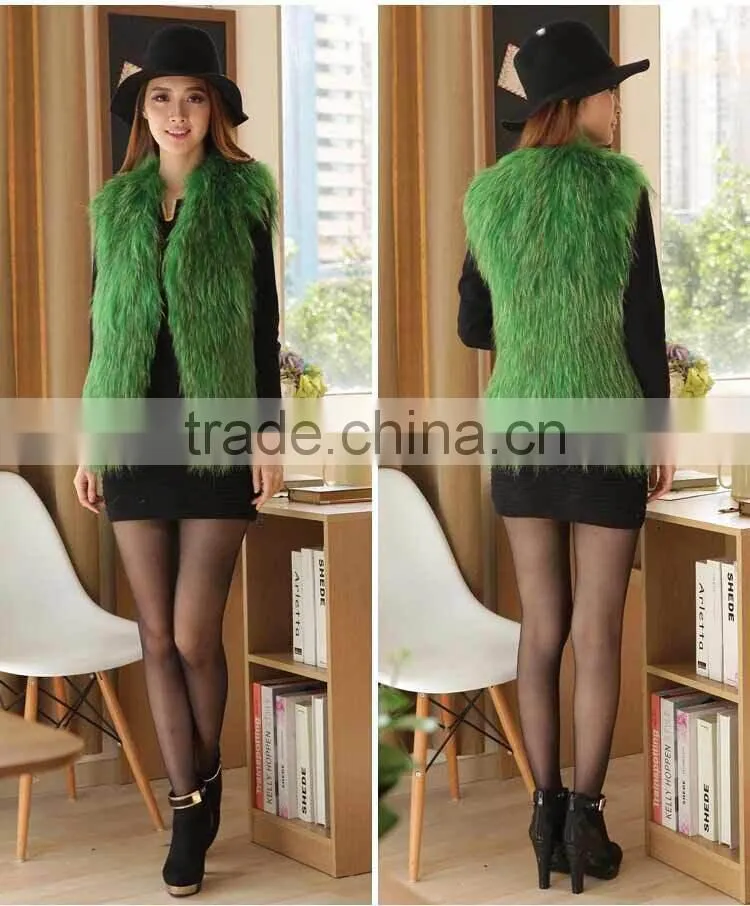 YR726 Chongfu China New Arrival Geuine Raccoon Knit Fur Vest/Women Fur Vest OME