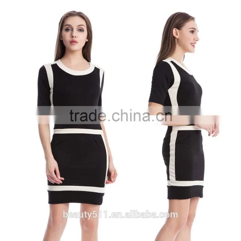 Fashionable pencil skirt Europe and Europe pure color splicing short-sleeved dress with buttock skirt PS03