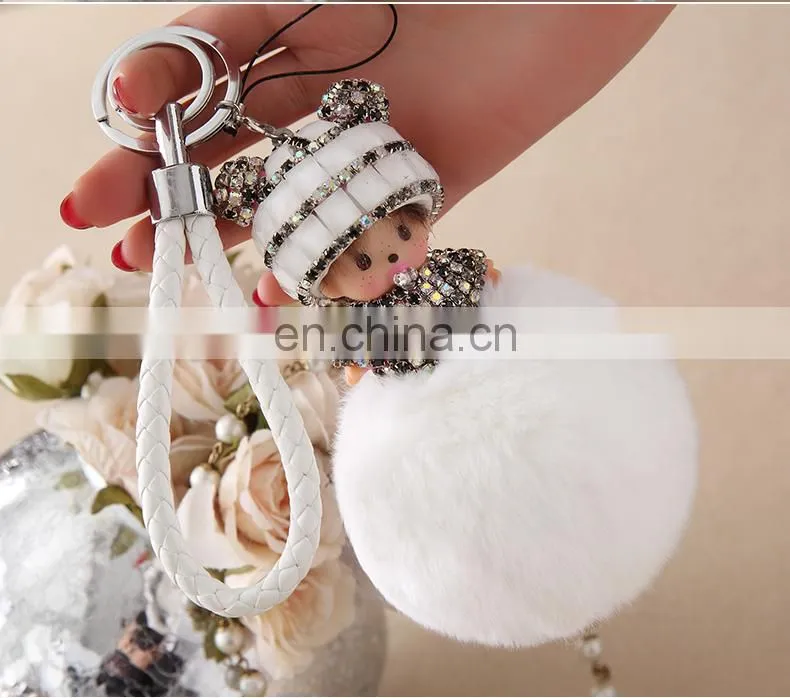 Fashion Cute Fur Accessory Real Rabbit Fur Monchhichi Keychain