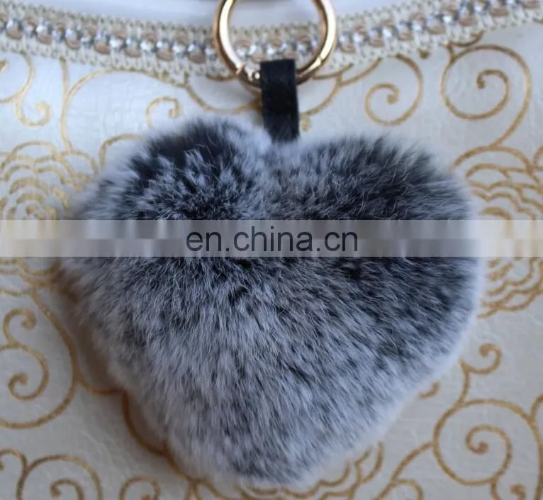 Factory wholesale multicolor rex rabbit fur heart shape fur keychain