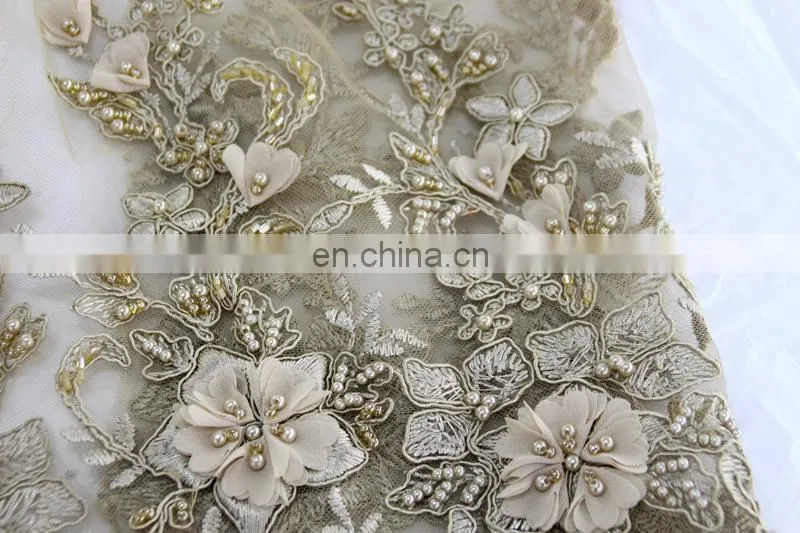 China suppliers handwork embroidery designs/handwork beaded lace fabric/handwork 3d embroidery lace fabric for wedding party