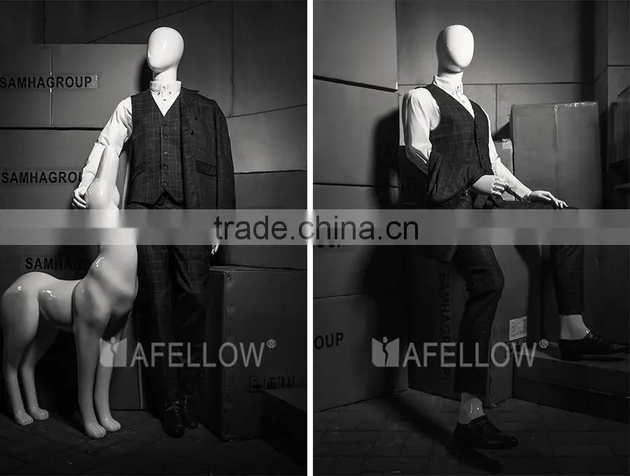 fiberglass glossy white male egg head movable mannequins