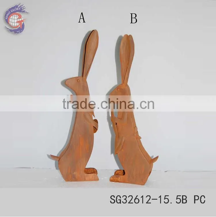rusty metal rabbit statues garden decoration