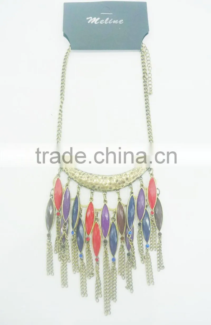FASHION MULTI COLOR BEADED CHAIN TASSEL STATEMENT NECKLACE