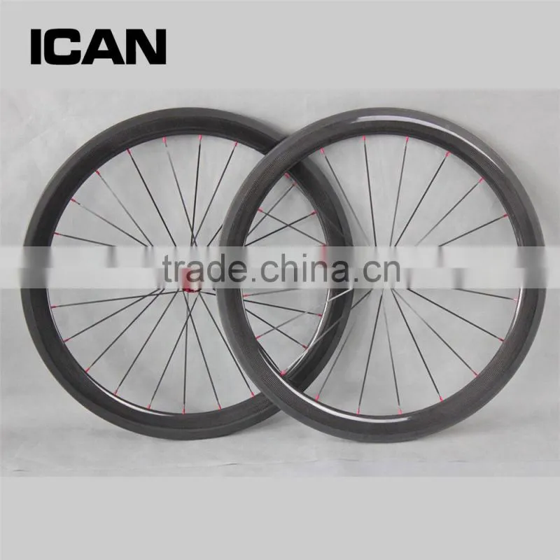 ICAN logos cheap OEM carbon wheels 50mm clincher Road Bike red hub