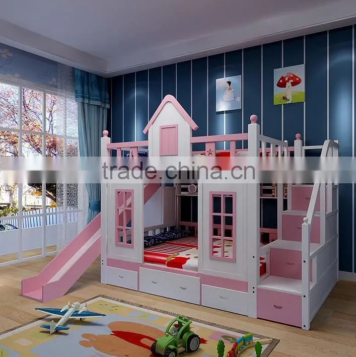 pupular princess bedroom furniture castle bunk bed for kids AET-026