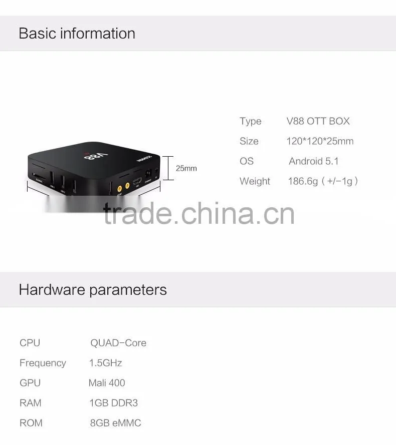 Vensmile V88 ott tv box RK3229 Quad core Android 5.1 OS cheapest 4K android tv box 1GB/8GB vensmile new product