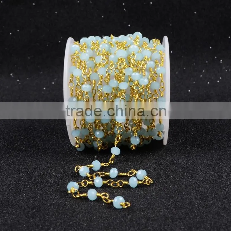 Blue Jade Quartz Chalcedony Stone Beaded Chains For Necklace-Free Shipping