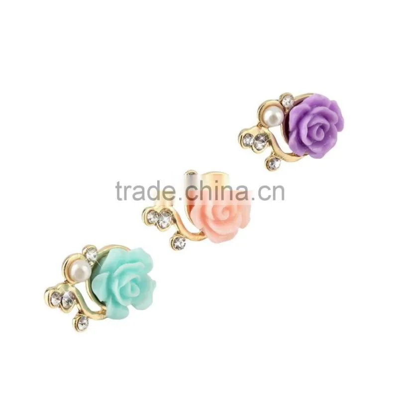 Rose Flower 3D Crystal Bead Pearl Anti Dust Plug Charms For 3.5mm Phone For Apple4 4S 5 For Samsung Galaxy S3 S4 For HTC