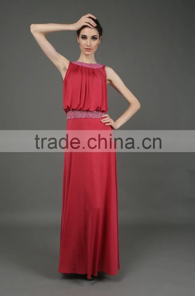 BiBiQ Fashion OEM Maxi Red Beaded Satin Western Gowns Party Dresses