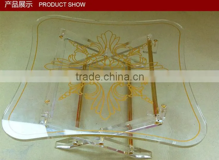 folding clear acrylic coffee table made by acrylic material with printing logo surface
