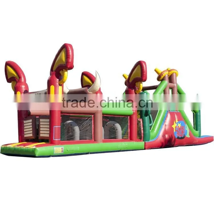 interesting cow boy bouncy house slide obstacle course, kid and adult inflatable obstacle course for sale