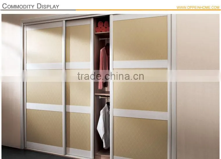 OPPEIN Sliding Door Built-in PU Leather Bedroom Wardrobe