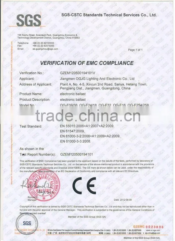 SGS CE CB certified electronic ballast T5 54W, t5 electronic ballast 54W