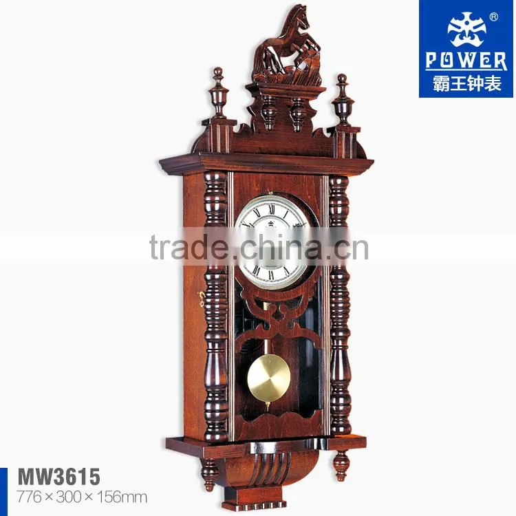 Exquisite mechanical wall clocks with rotating pendulm Solid wood case competitive price MW3615
