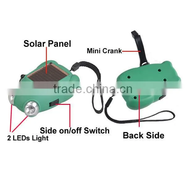 LED Solar Power Hand Cranking Plastic Kids Mini Flashlight