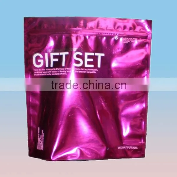 High quality glossy printing gift set comestic packaging bag
