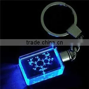 Wholesale 3d laser engraving transparent photo LED crystal glass keychain, key ring, keyholder for promotional gifts
