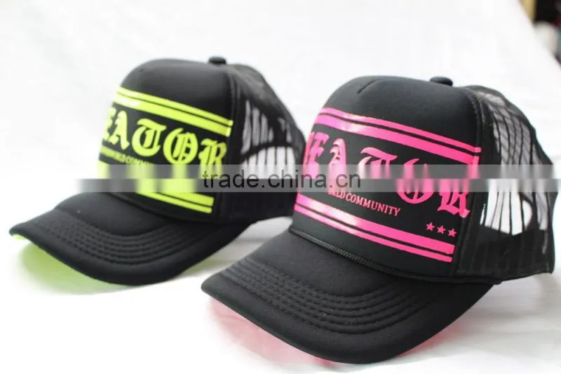 Top quality 5 panel hat with neon 3D printed trucker caps and hats