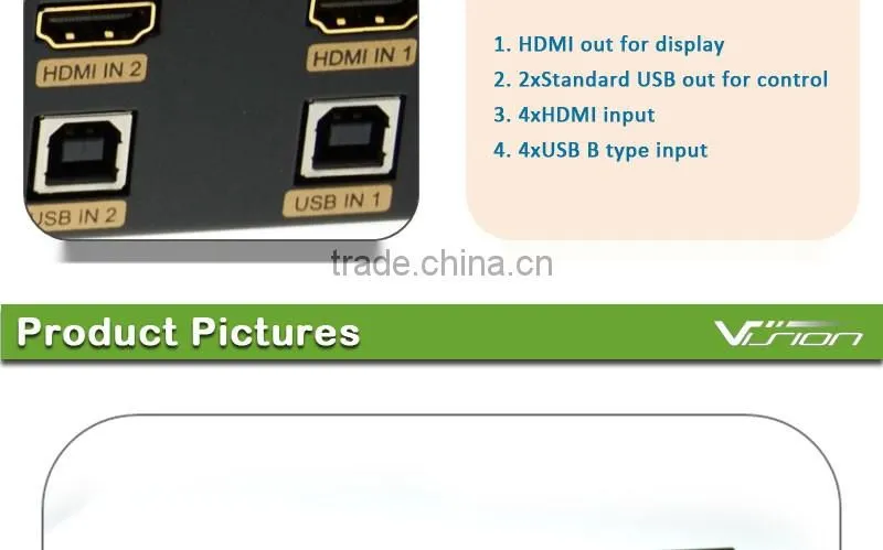 Vision new arrival 4ports USB HDMI KVM Switch in metal box