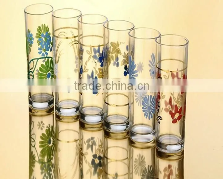 glass cup with paper decal pattern