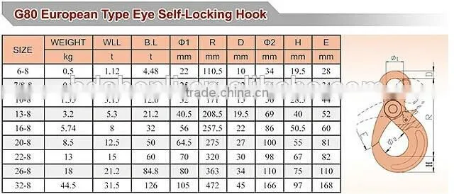 DSL new design G80 SELF LOCKING SAFETY SWIVEL CRANE HOOK