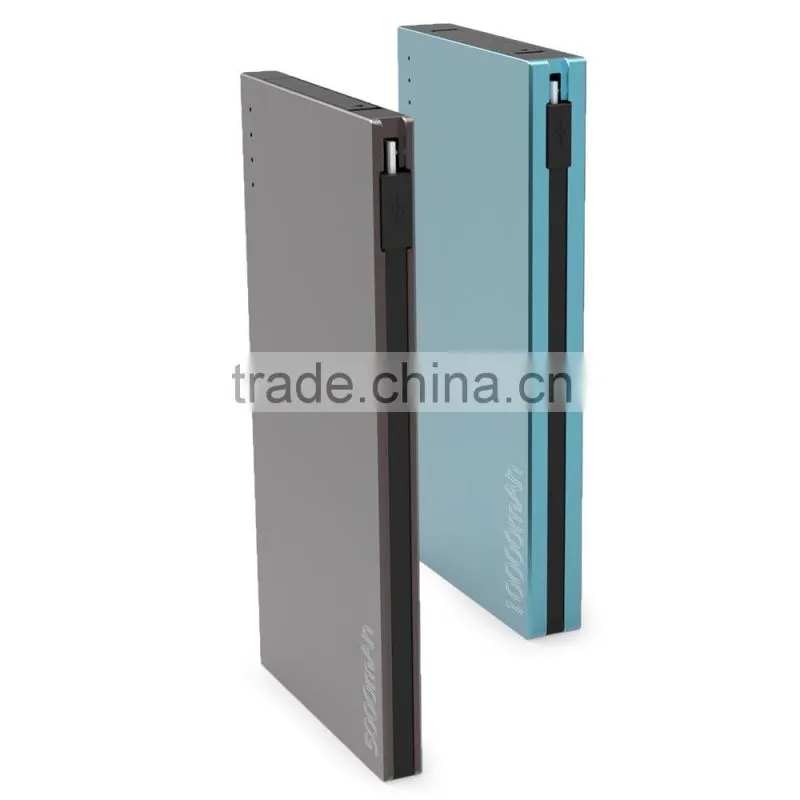 ultra-slim metal case 5000mah polymer power bank with built-in cable for sumsung note7