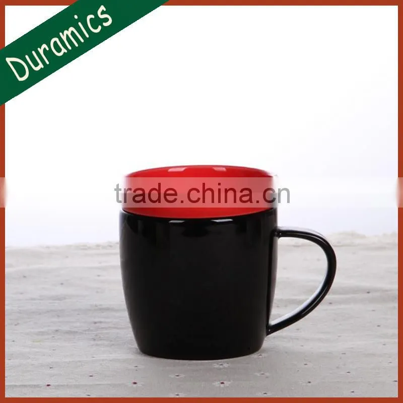 Wholesale colorful printing ceramic tea cup with lid and handle