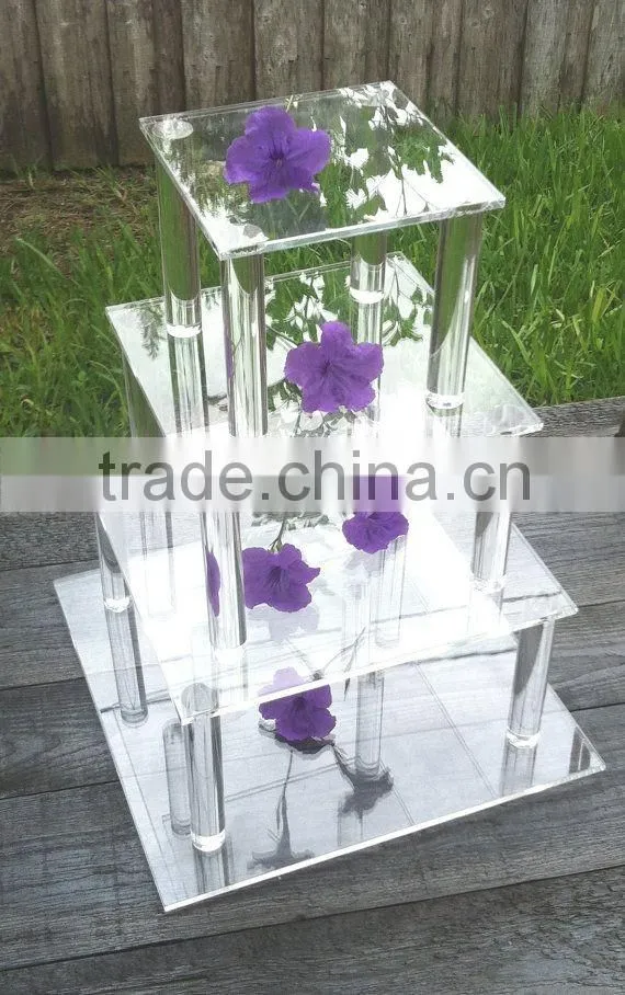 OEM/ODM square clear elegant 4 tiers wedding acrylic cake stand