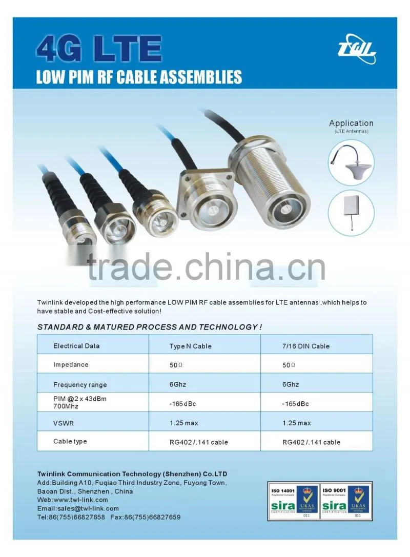4.3-10 Connector Cable Assembly RF Coaxial 4 Hole 4.3-10 Connector