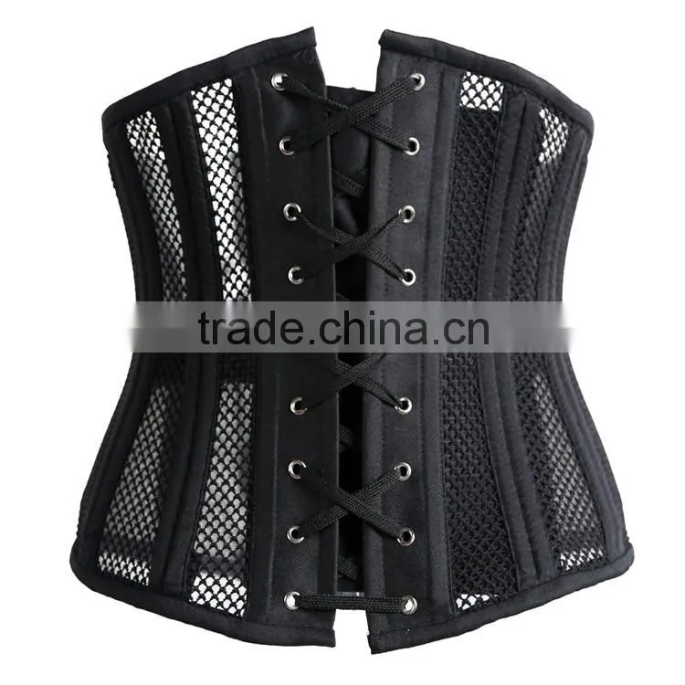New Arrival black color net cloth 26 double steel boned women mesh corset cheap price