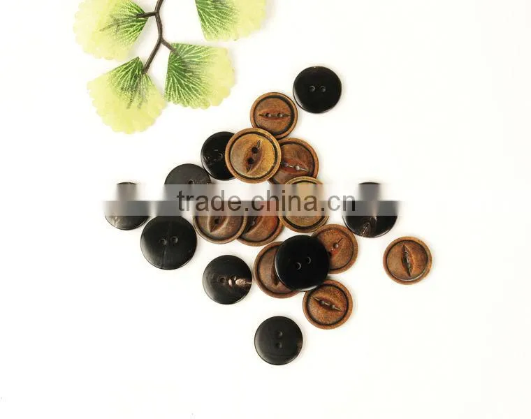 Horn Buttons Round 2-Hole Fish Eyelets Buttons for Men's Suits with Burnt Brown Effect
