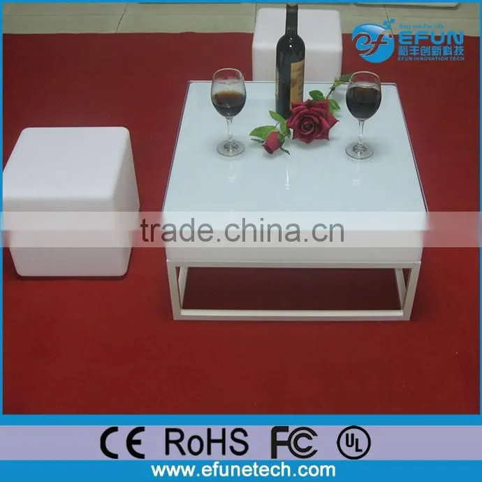 decorative rgb color glowing light 3D led ottoman,white plastic illuminated square led end table
