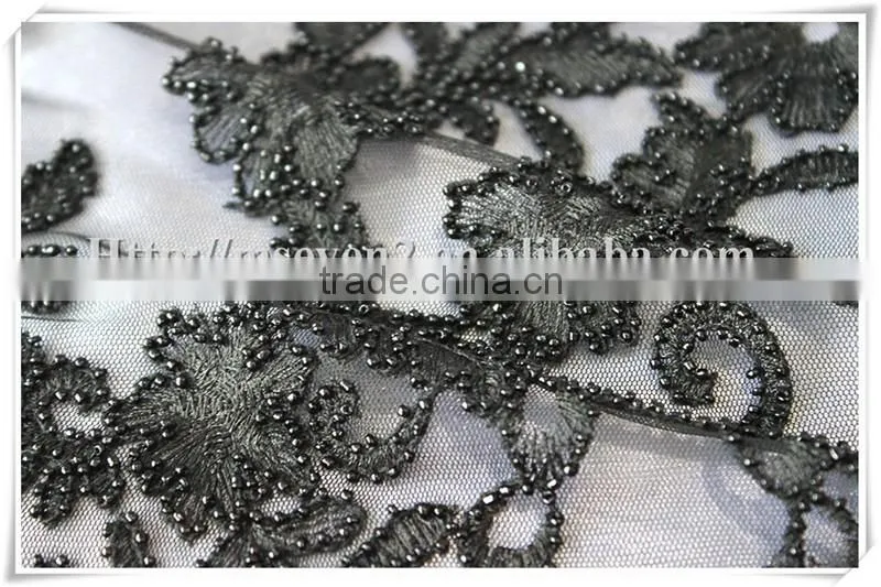 Latest modern black beads embroidery textile fabric for cloths or dress