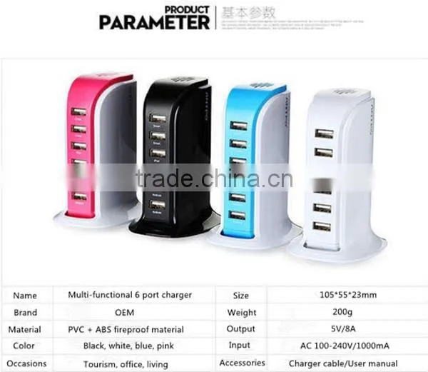 6Ports USB Power Adapter Wall Charger Portable Travel Charger