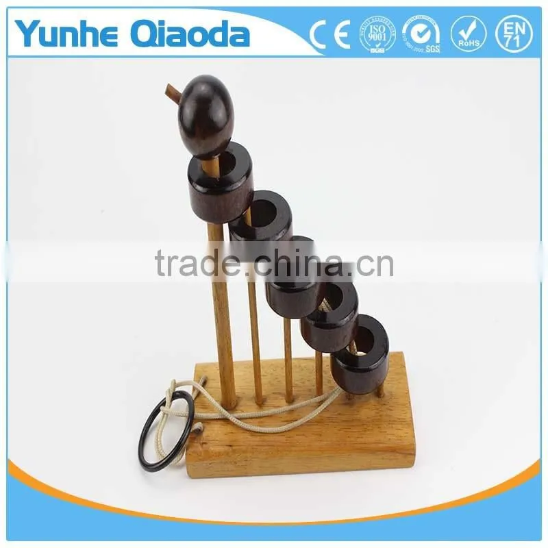 Staircase Disentanglement puzzle on Elephant base Classical Wooden Puzzle Set Solution Rope Central Brain Teaser for Adults Game