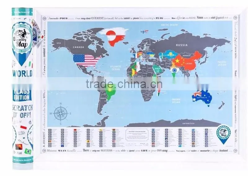 New World Map with Scratch off Flags Edition Tube Packaging Scratch travel world map AMA-13