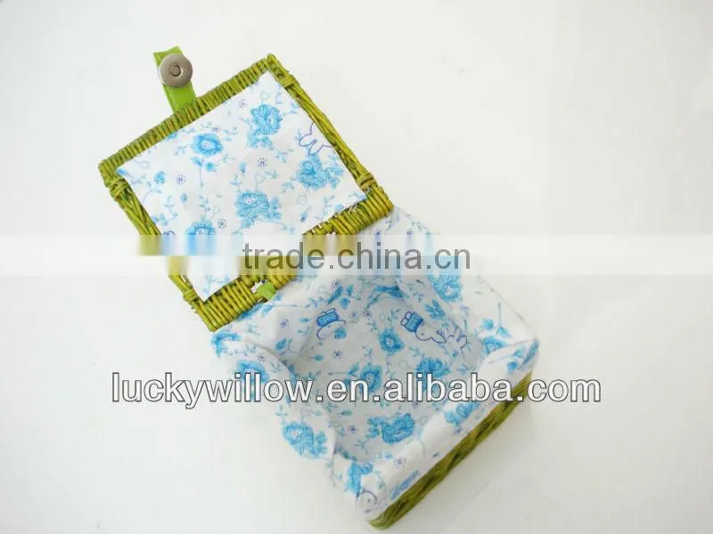 rectangle small wicker basket with lid&lining&PU handle