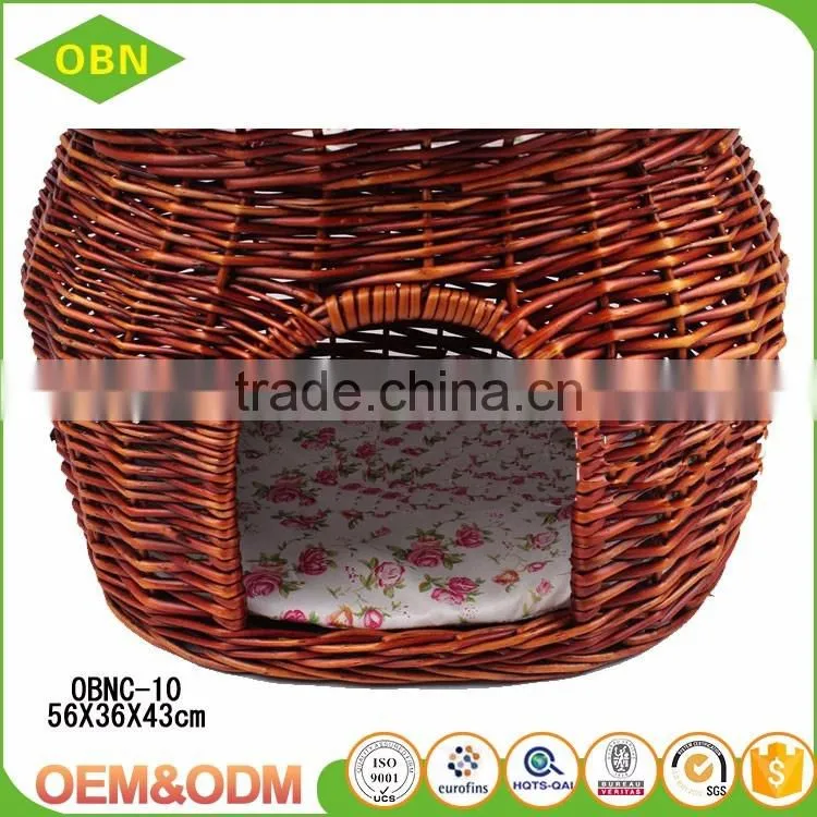 Wholesale China custom modem design 100% handmade indoor wicker luxury cat house with pet bed
