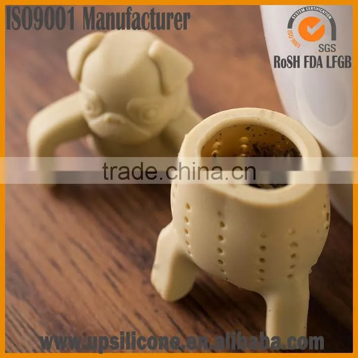food grade BPA free cute dog/pet/ animal silicone tea infuser , pug shape tea infuser