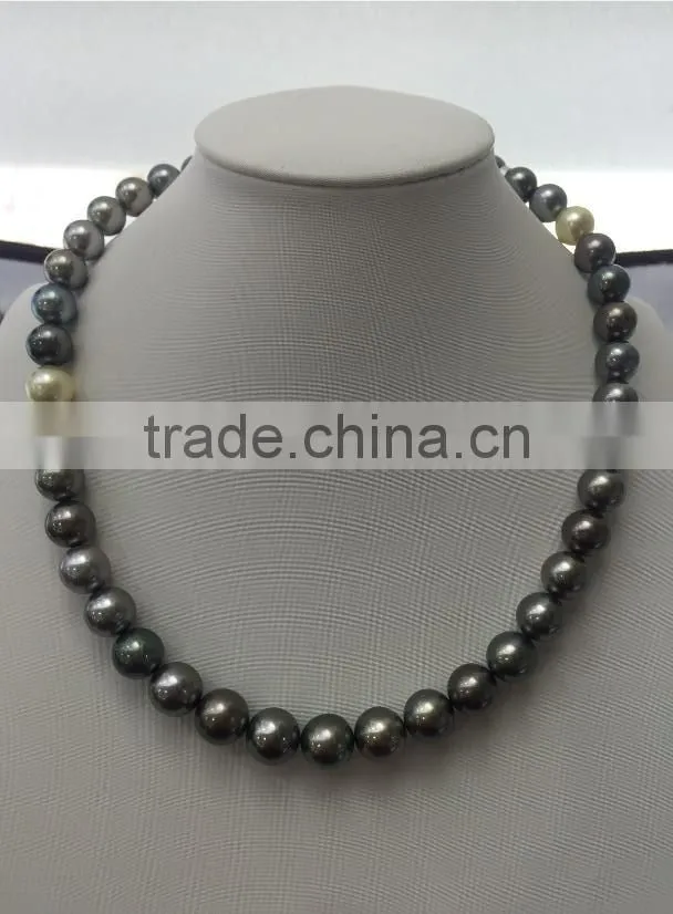 AA 10-11mm colorful South Sea Pearl with 14K Gold clasp necklace