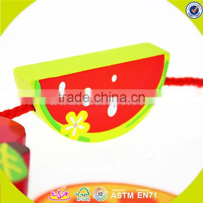 wholesale wooden happy threading toy for Kids, beautiful DIY wooden multitype blocks threading toy for children W11E041