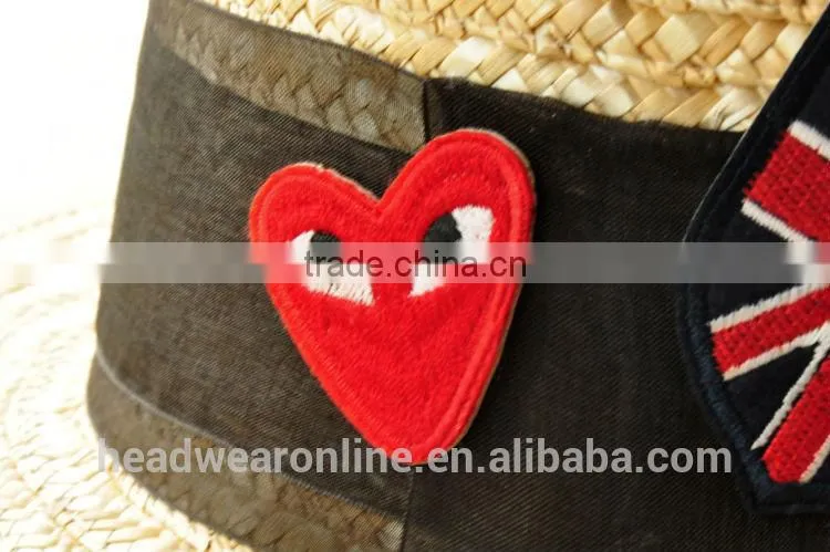 Summer Fashion Custom Union Jack Flag Embroidery Straw Bowler Hats China Factory