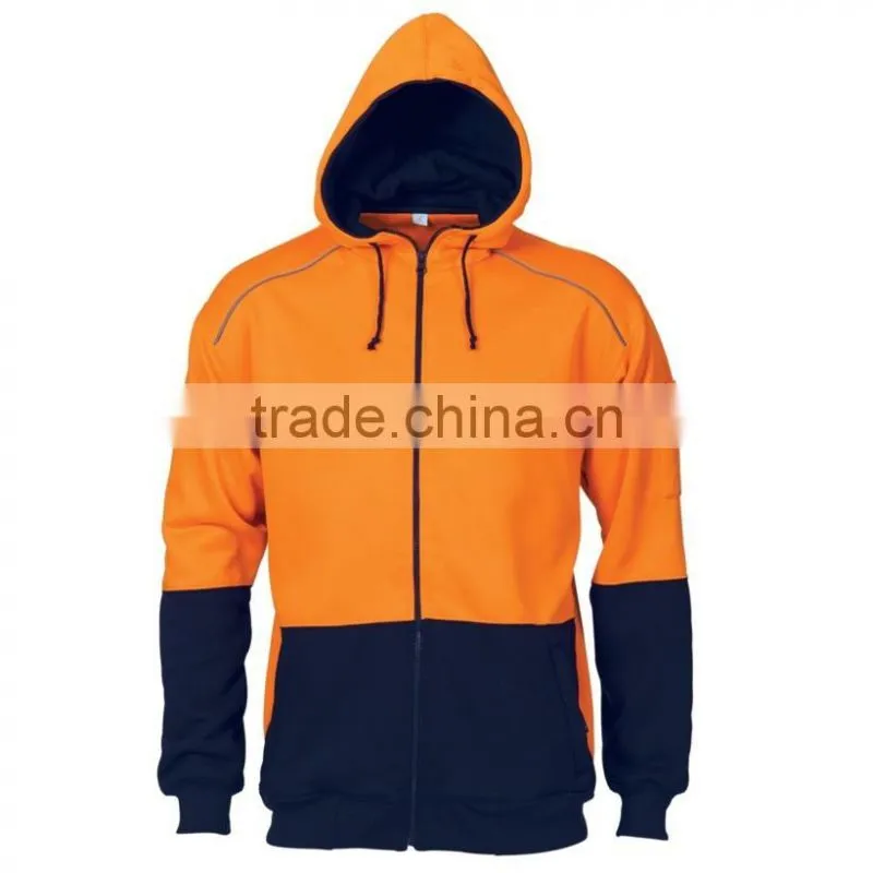 Custom contrast colors for safety hoodies workwear uniform mens hi vis pullover