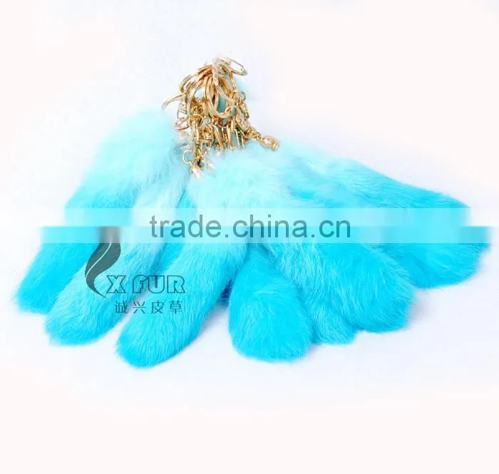 CX-R-39 Wholesale Custom Keychain Dip Dyeing Rabbit Fur Tail Key Ring Keys