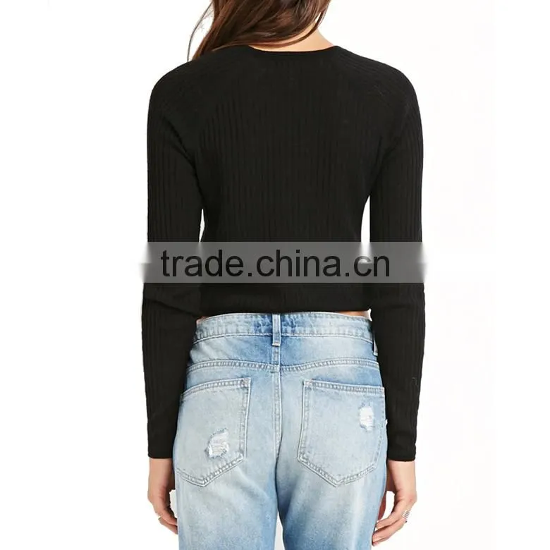 slim fit short body round neck long raglan sleeve melange woolen sweater