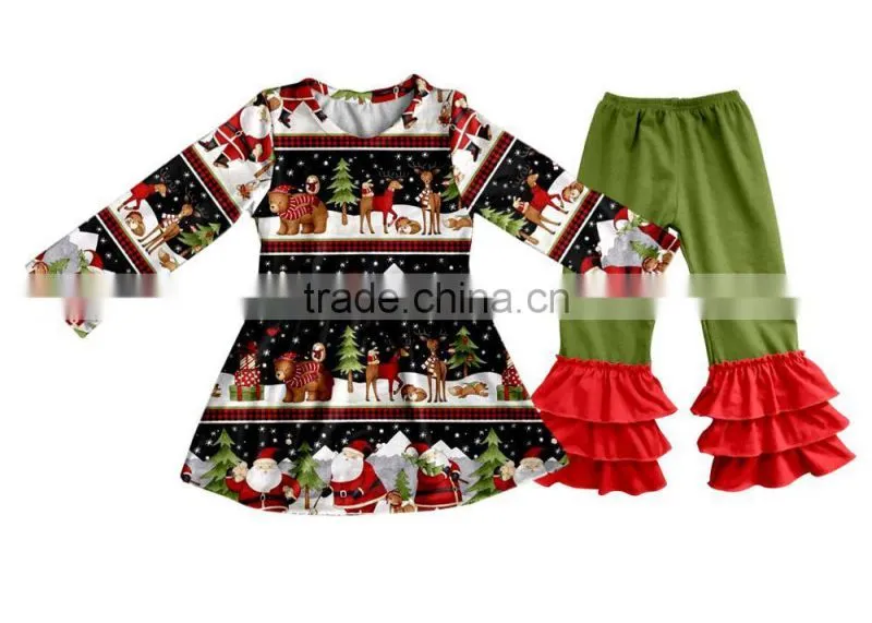 Popular fashion christmas boutique deer clothes baby clothes girls clothing sets kids boutique clothing factory