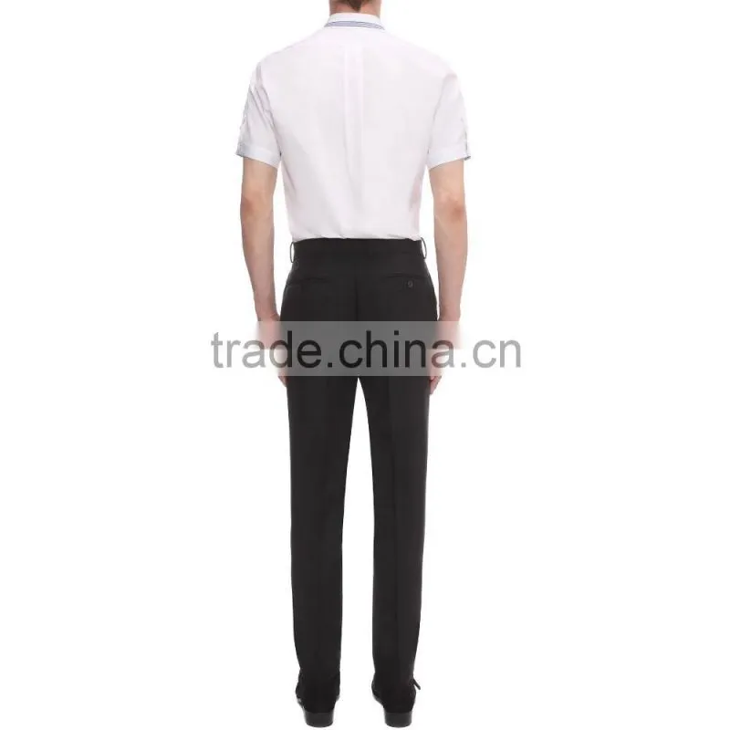 2015 KAIYA double collar contrast stripe fancy short sleeve button front dress shirt bank office wearing